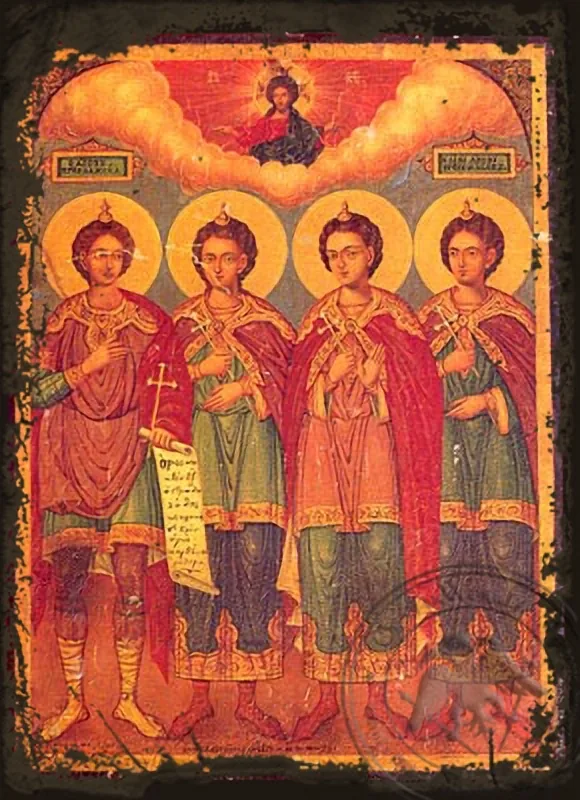 Анания, Азария, Мисаил & Даниил пророк, византийская икона под старину
