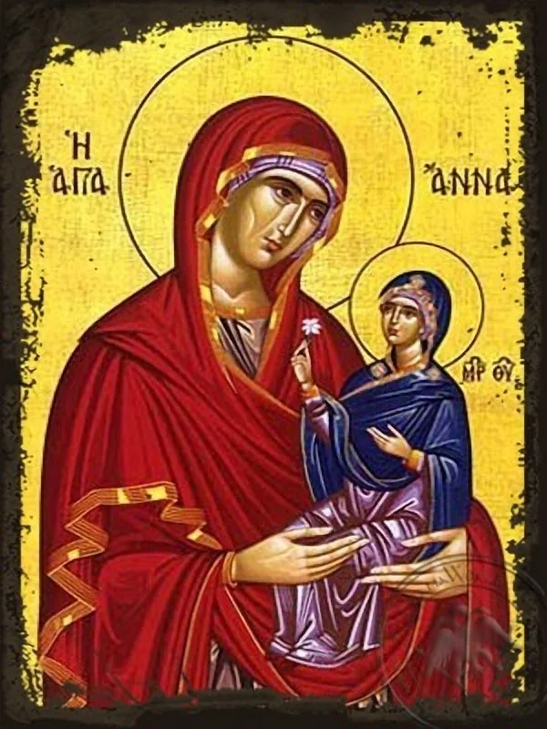 Saint Anne with Virgin - Aged Byzantine Icon