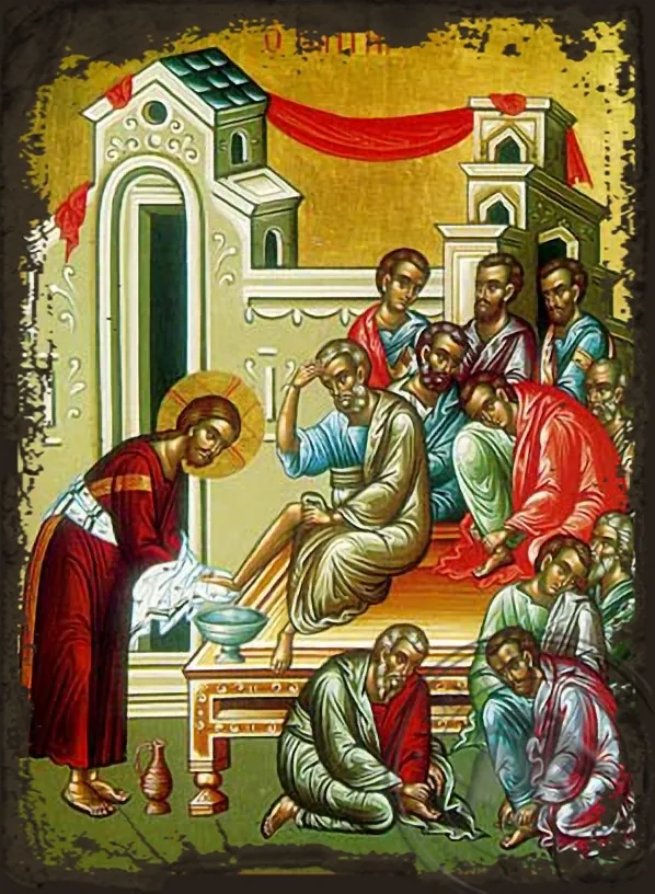 ქრისტე ფეხთბანა მოწაფეთა ფერხთა, ძველებურად გაფორმებული ბიზანტიური ხატი