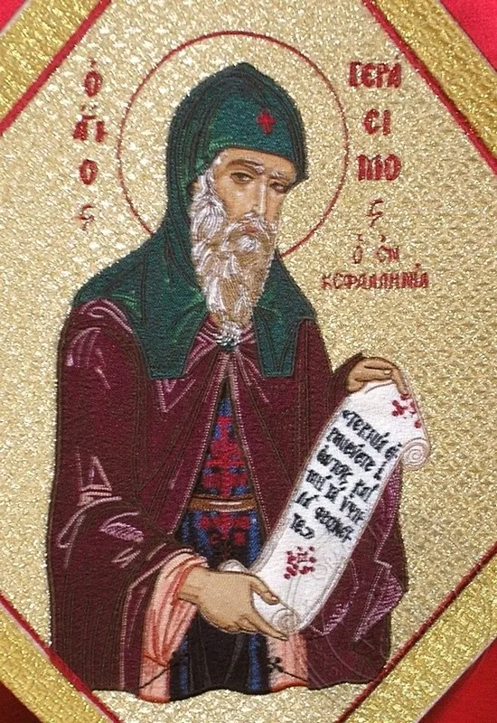 Saint Gerasimos of Cephalonia with Embroidered Background - Hieratical kneepiece