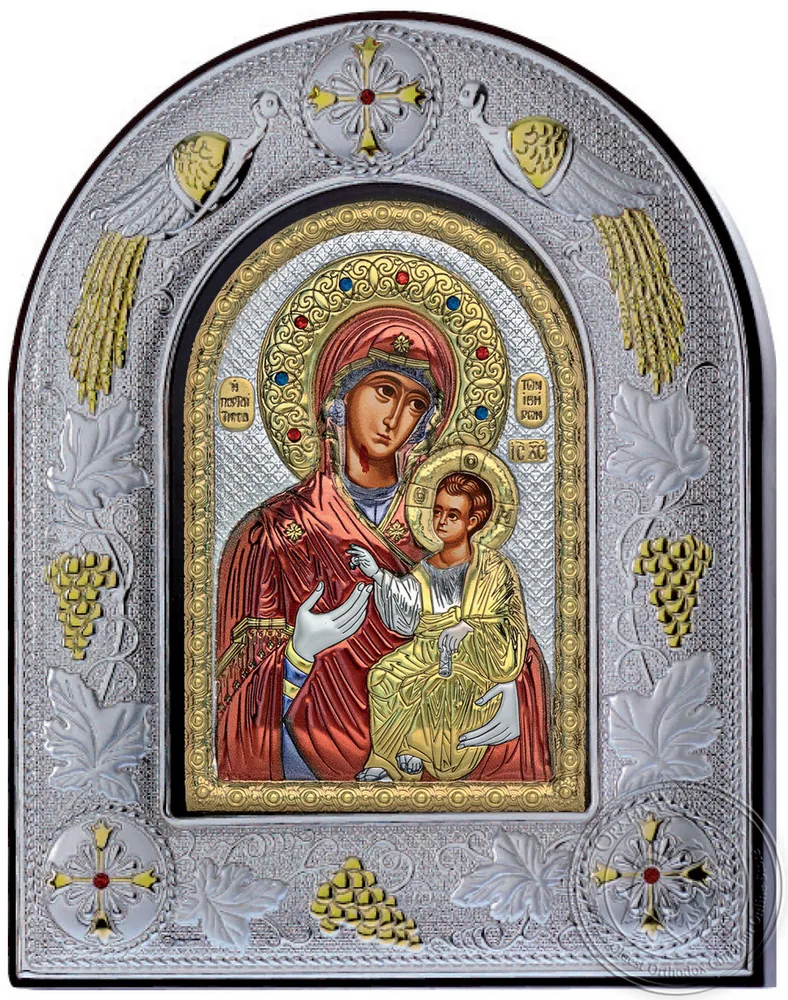 Пресвятая Богородица Иверская, икона под серебро в стеклянной рамке