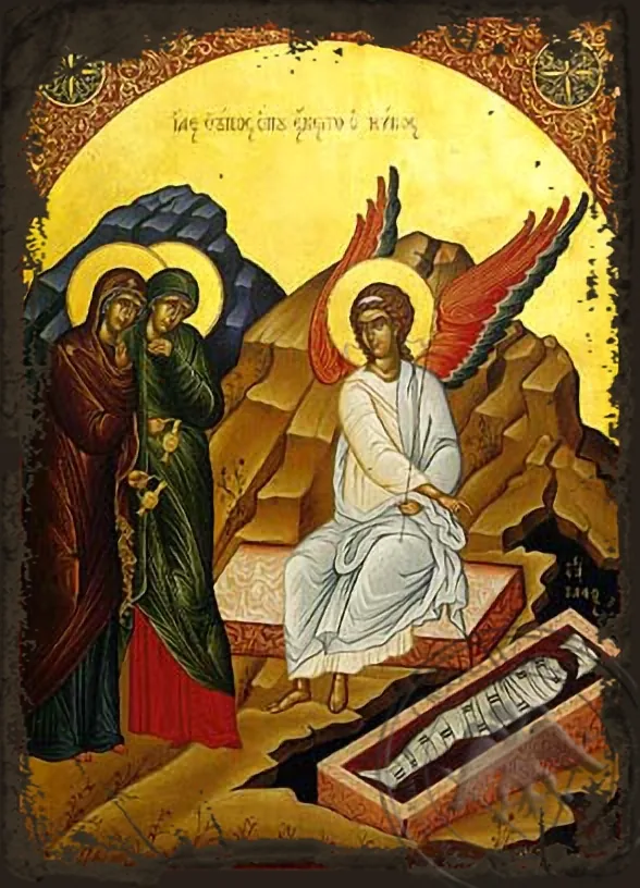Women at the Tomb - Aged Byzantine Icon