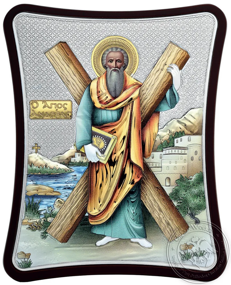 Святой Андрей, икона под серебро
