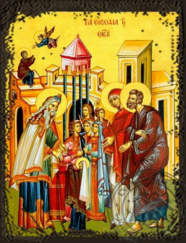 ღვთისმშობლის ტაძრად მიყვანება, ძველებურად გაფორმებული ბიზანტიური ხატი