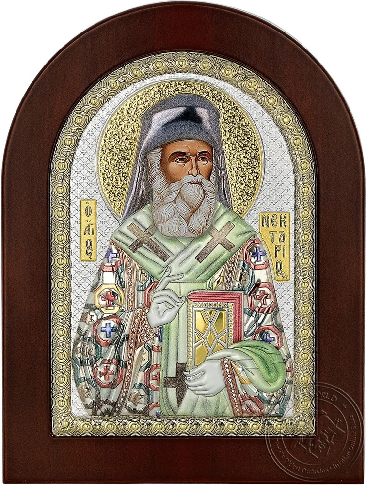 Святой Нектарий, икона под серебро