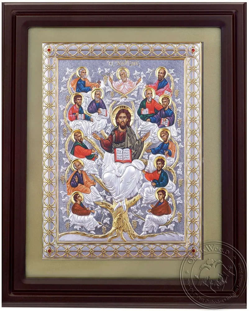 იესო ქრისტე ჭეშმარიტი ვაზი, ვერცხლისფერი ხატი მინის ჩარჩოში
