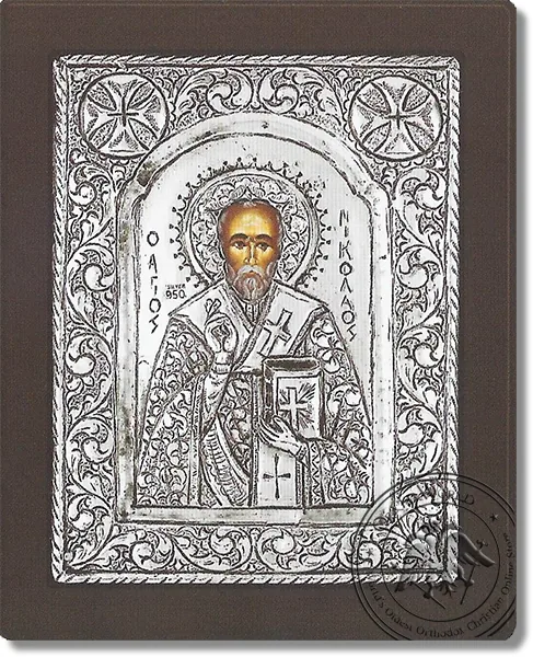 Святитель Николай, серебряная икона