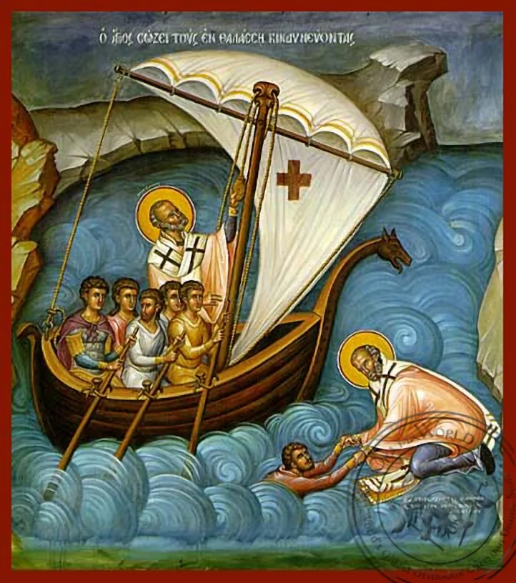 Святитель Николай, помощник мореплавателей, рукописная икона
