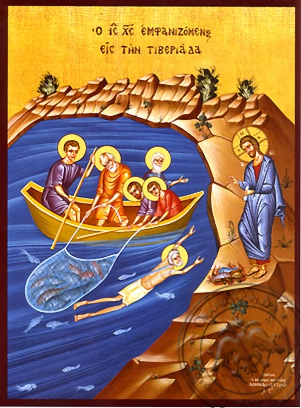 Явление Иисуса Христа апостолам у моря Тивериадского, рукописная икона