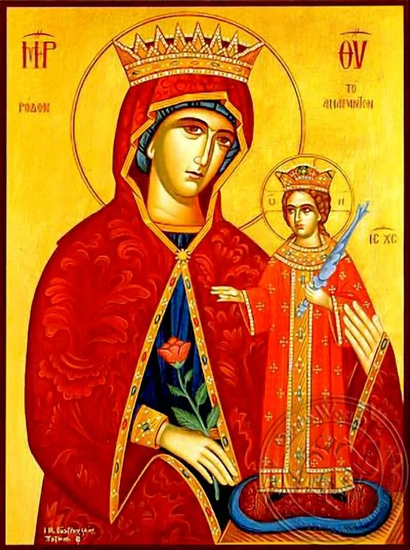 Virgin and Child, Unwithering Rose - Hand Painted Icon