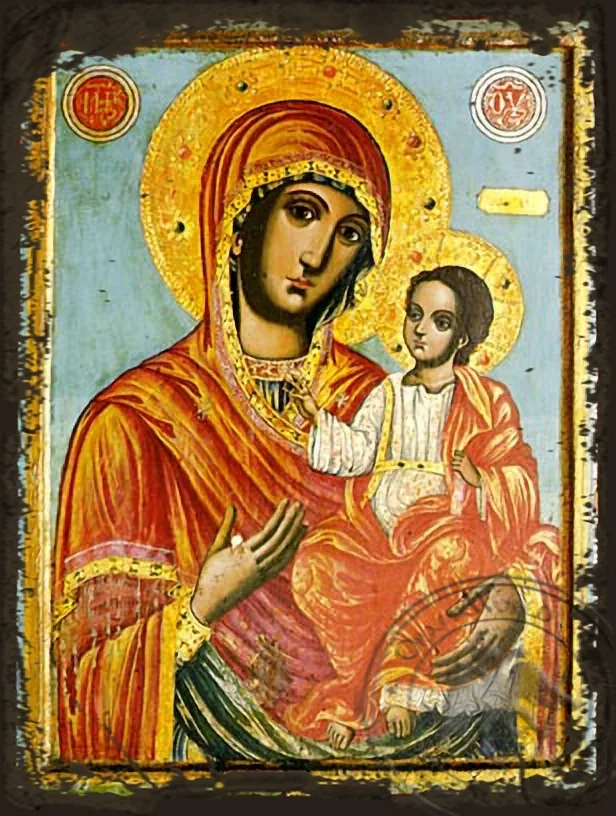 Virgin and Child, Hodegetria - Aged Byzantine Icon