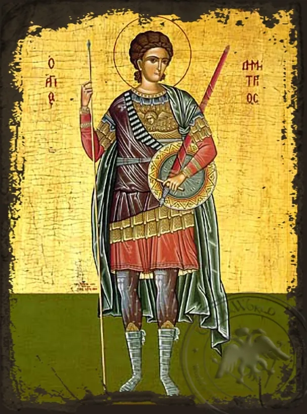 Saint Demetrius the Myrrh-Gusher, Full Body - Aged Byzantine Icon