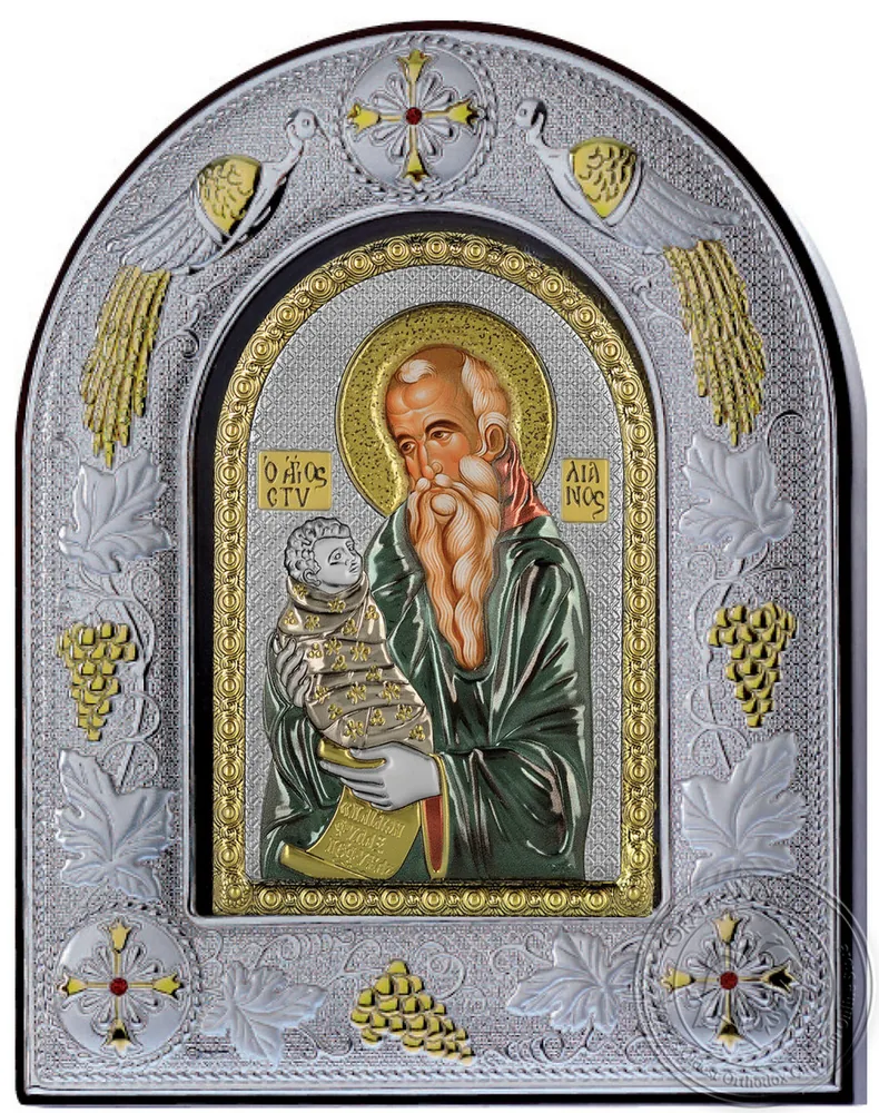 წმინდა სტილიანოსი, ვერცხლისფერი ხატი მინის ჩარჩოში