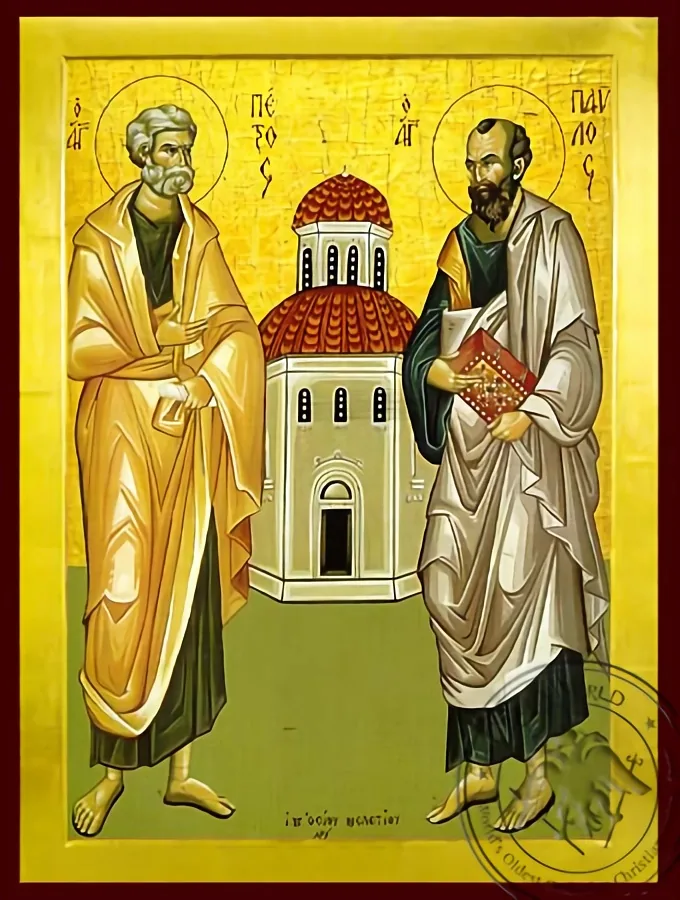 წმინდა მოციქულები პეტრე და პავლე, სრული ტანით, ბიზანტიური ხატი