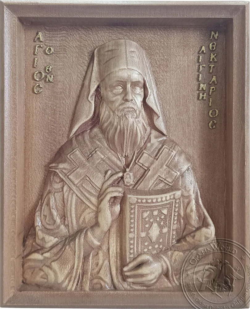 Saint Nectarios - Handmade Wood Carved Icon