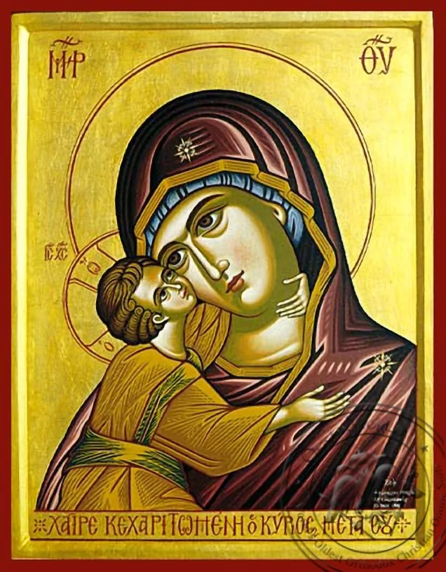 ღვთისმშობელი ყრმით, ტკბილად ამბორისმყოფელი, მკერდამდე, ხელნაწერი ხატი