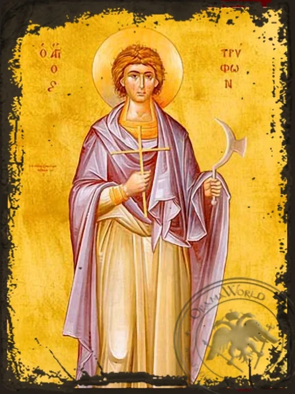 Святой Трифон, мученик, византийская икона под старину