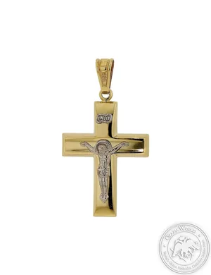 Christening Cross for Boys made of 14K Yellow and White Gold