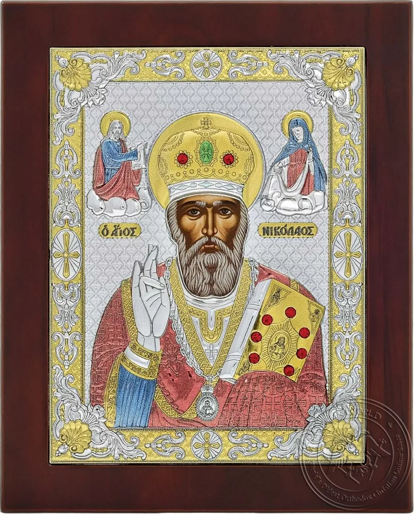 Святитель Николай, икона под серебро