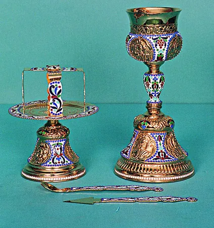 Chalice Set Russian Design Engraved with Enamel
