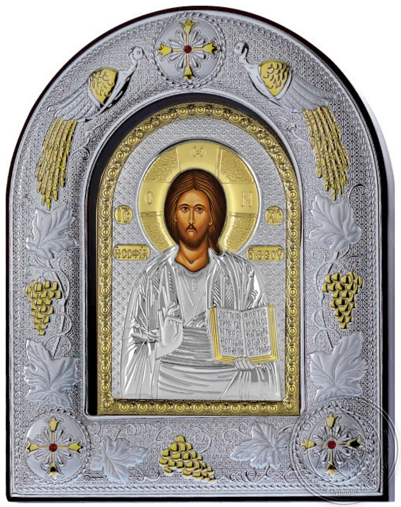 Христос, серебряная икона в стеклянной рамке