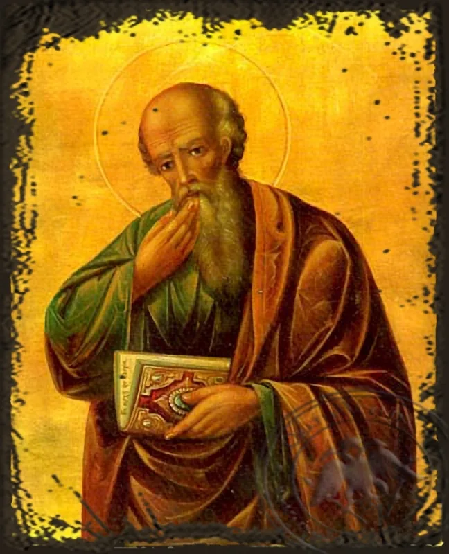 მოციქული და მახარებელი წმინდა იოანე ღვთისმეტყველი, ძველებურად გაფორმებული ბიზანტიური ხატი