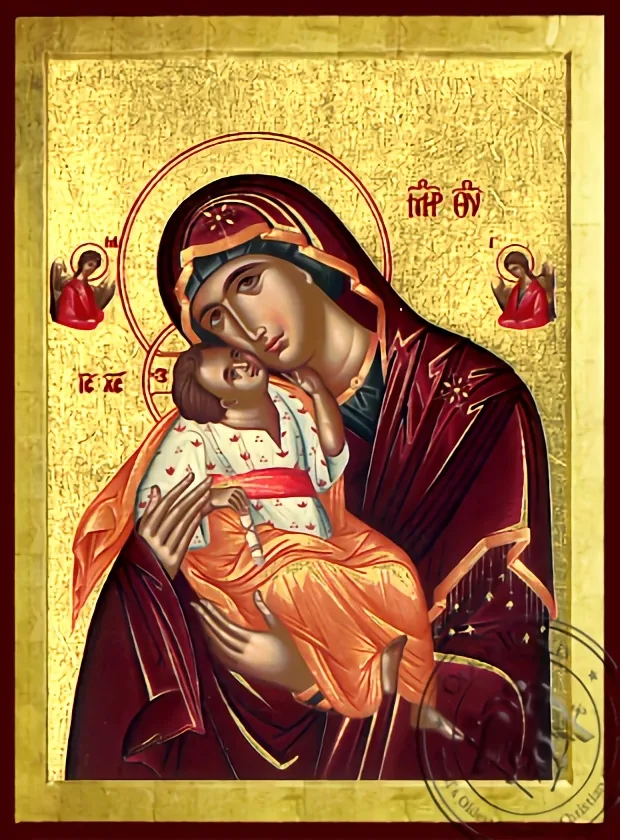 Virgin and Child, Sweet Kissing with Angels - Byzantine Icon