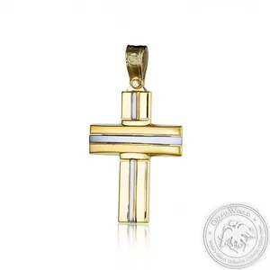 Christening Cross for Boys made of 14K Yellow and White Gold