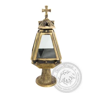 Byzantine Brass Cemetery Oil Lamp - H140