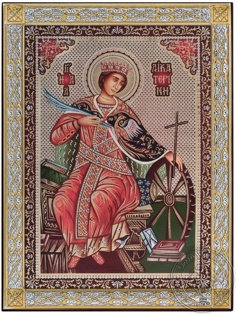 Saint Catherine - Silver Icon Gold Print