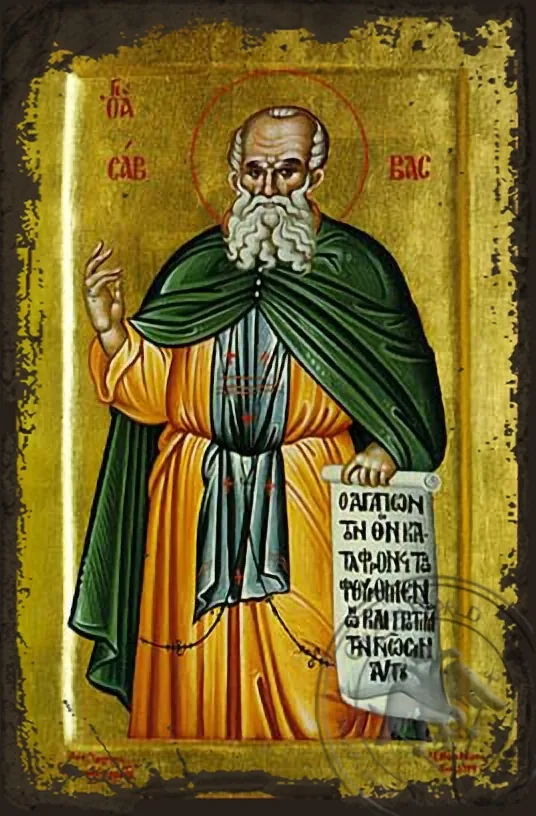 Saint Savvas - Aged Byzantine Icon