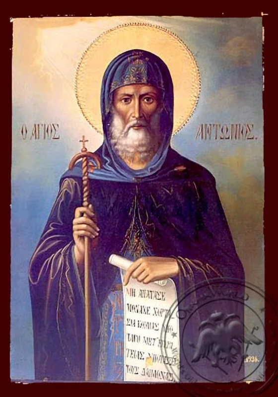 Святой Антоний Великий, рукописная икона