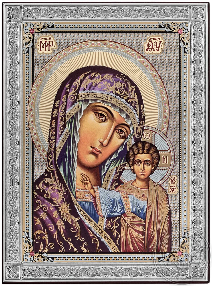 Our Lady of Kazan - Silver Icon Gold Print