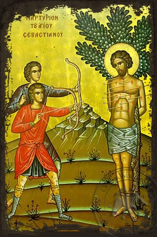 Saint Sevastianos the Martyrdom - Aged Byzantine Icon