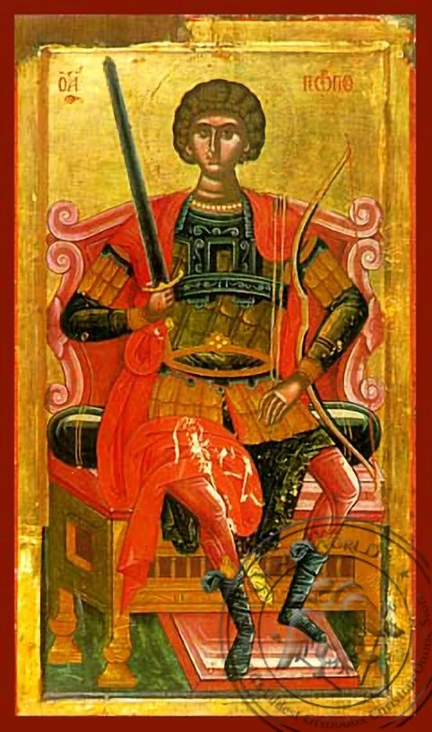 Святой великомученик Георгий, на престоле, рукописная икона