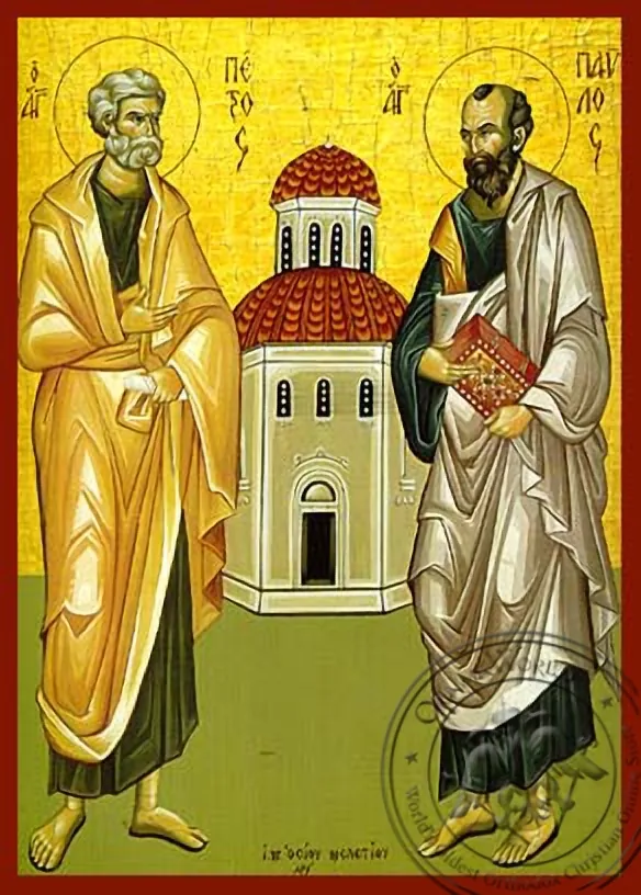 წმინდა მოციქულები პეტრე და პავლე, სრული ტანით, ხელნაწერი ხატი