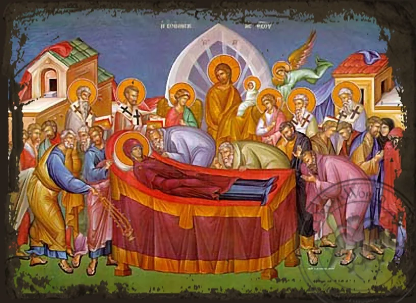 ღვთისმშობლის მიძინება, ძველებურად გაფორმებული ბიზანტიური ხატი