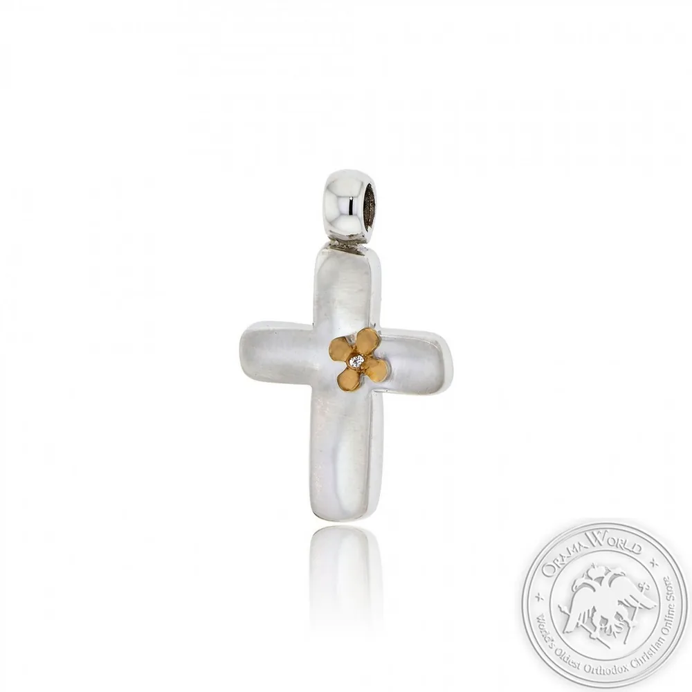 Christening Cross for Girls made of 14K White and PInk Gold with Cubic Zirconia
