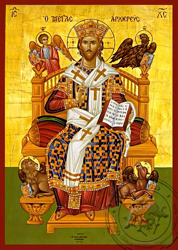 Великий Архиерей на престоле, рукописная икона