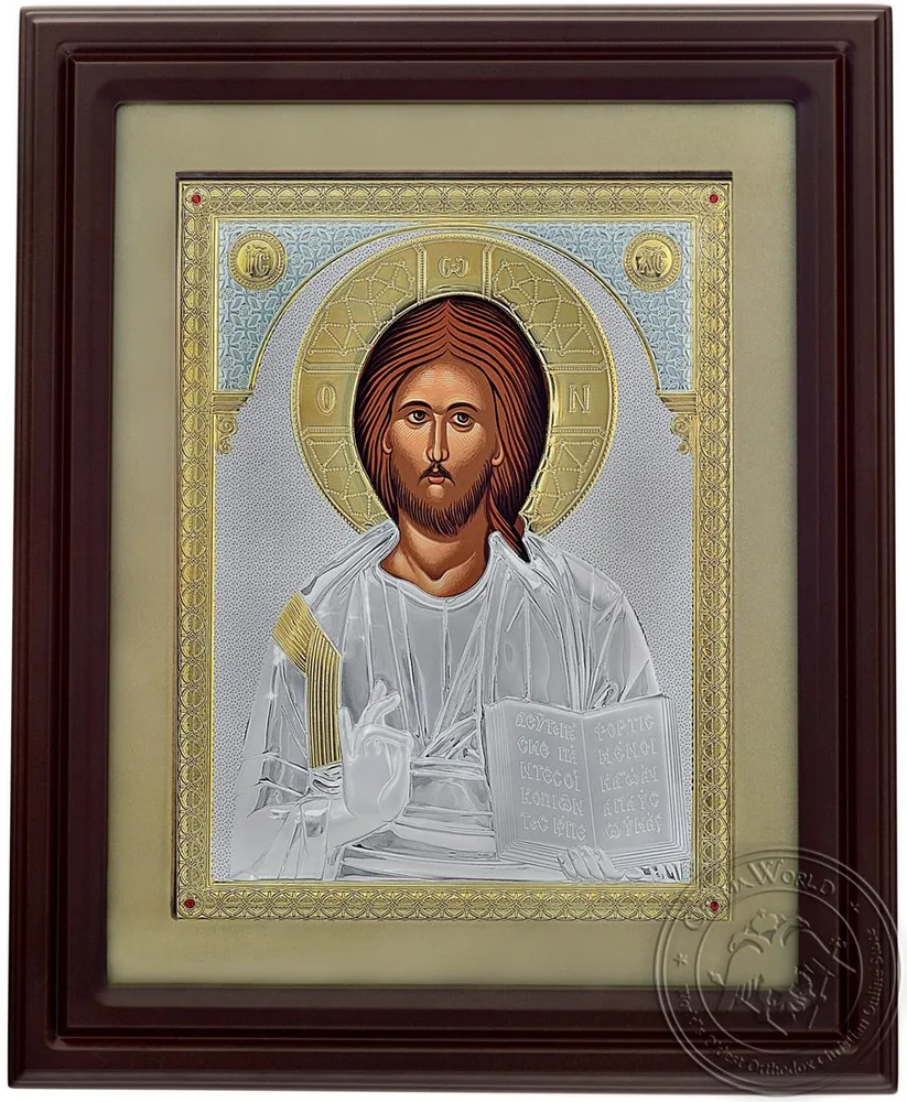 Христос, серебряная икона в стеклянной рамке