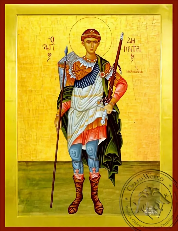 Святой Димитрий Мироточивый, в полный рост, византийская икона
