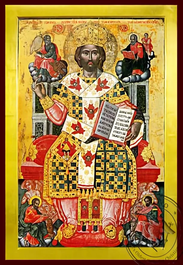 Спаситель благословляющий, Царь царей, владыка владыки и Великий Архиерей, на престоле, византийская икона