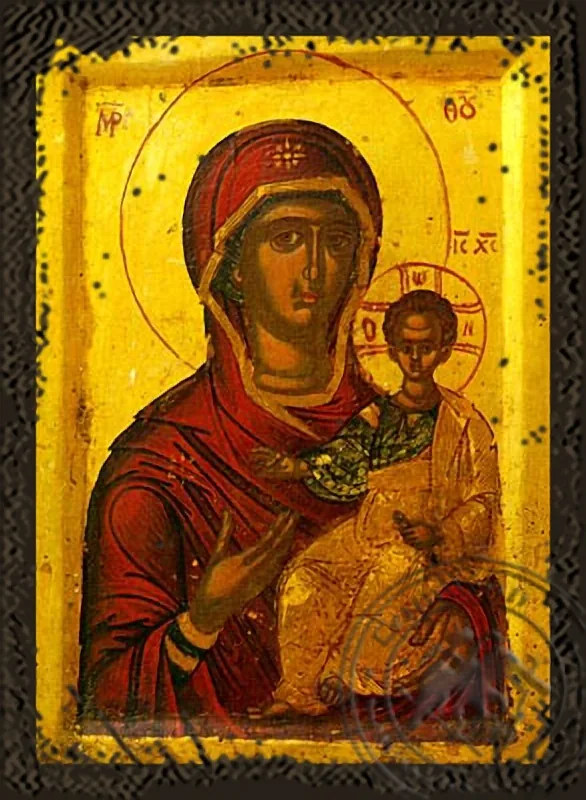 Virgin and Child, Hodegetria - Aged Byzantine Icon