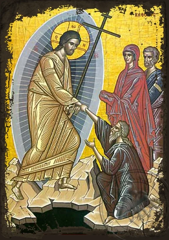 ქრისტე ჩასვლა ჯოჯოხეთი, ძველებურად გაფორმებული ბიზანტიური ხატი