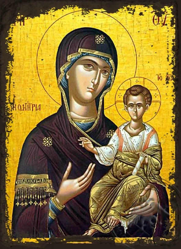 Virgin and Child, Hodegetria - Aged Byzantine Icon