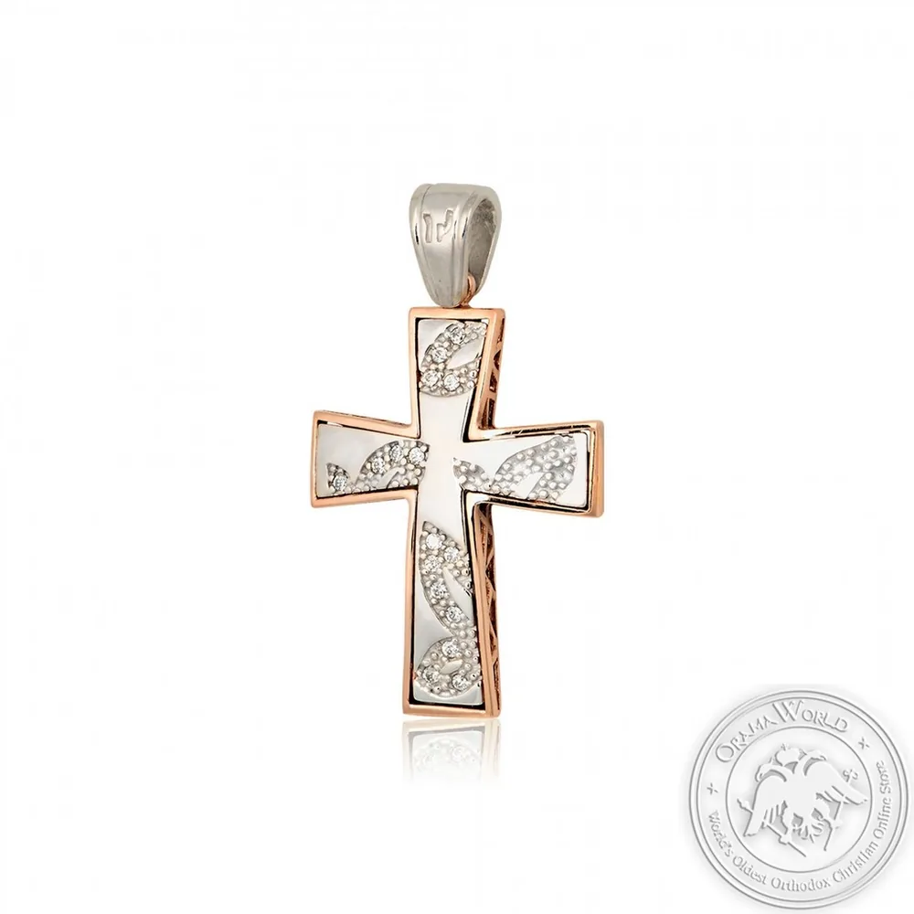 Christening Cross for Girls made of 14K White and Pink Gold with Cubic Zirconia