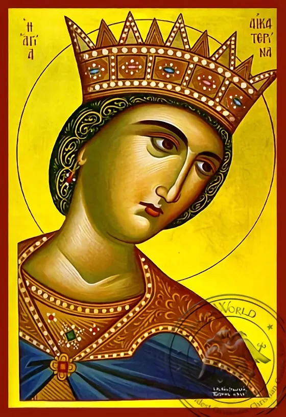 წმინდა დიდმოწამე ეკატერინე, ალექსანდრიელი, მკერდამდე, ხელნაწერი ხატი
