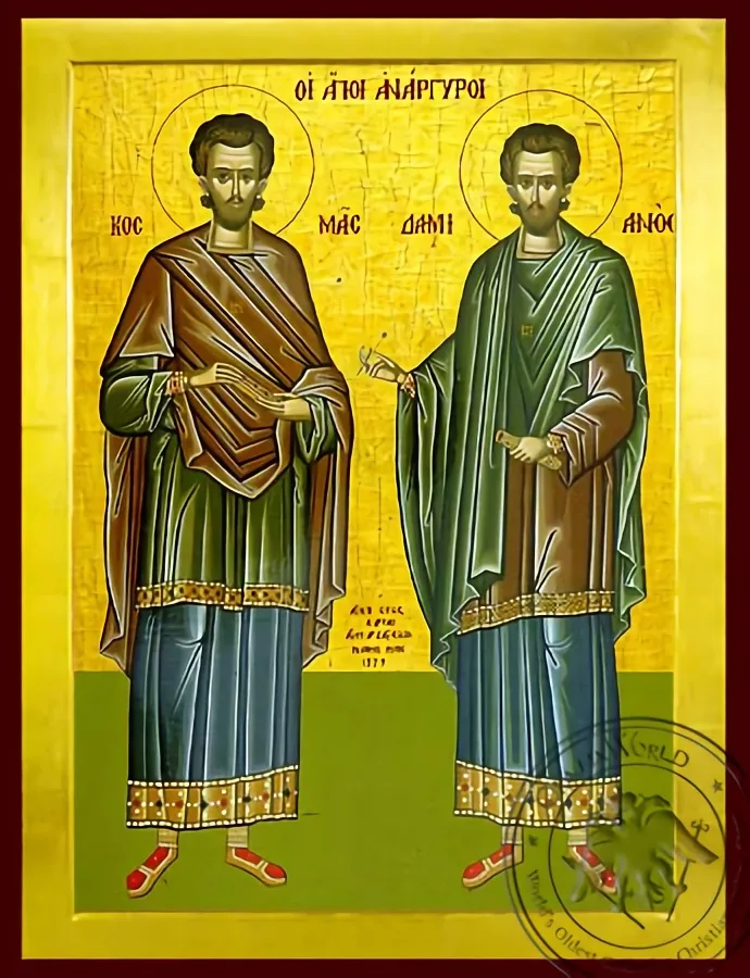 Saints Cosmas and Damian, the Holy Unmercenaries, Full Body - Byzantine Icon