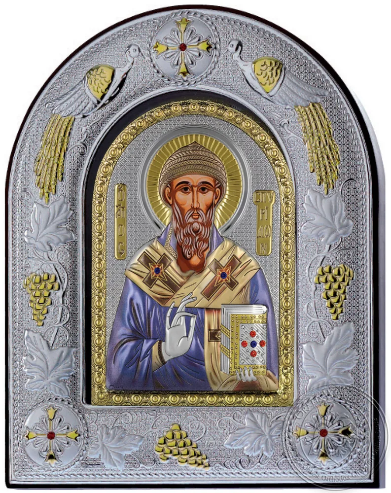 წმინდა სპირიდონი, ვერცხლისფერი ხატი მინის ჩარჩოში