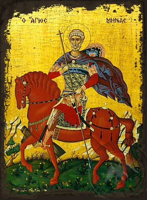 Saint Menas, the Great Martyr, of Egypt, on Horseback - Aged Byzantine Icon